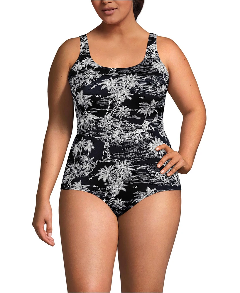 Lands' End Plus Tugless Low Leg One Piece Swimsuit