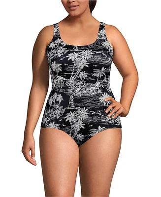 Lands' End Plus Tugless Low Leg One Piece Swimsuit