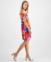 Robbie Bee Women's Mod Print Flutter-Sleeve Shift Dress