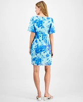 Connected Women's Floral-Print Chiffon Short-Sleeve Dress