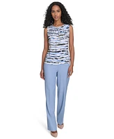 Calvin Klein Women's Printed Pleated-Neck Sleeveless Top