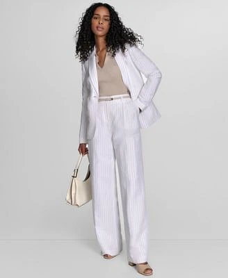 Calvin Klein Womens Pinstriped One Button Blazer Belted Pants