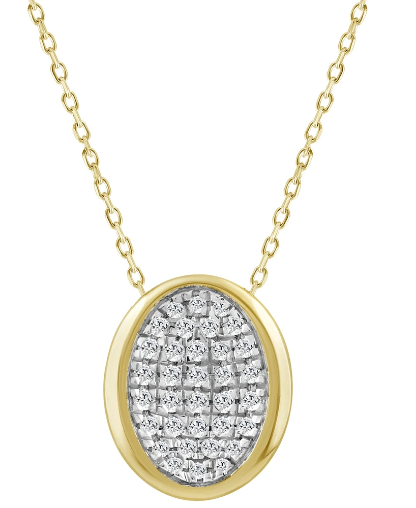 Diamond Oval Bezel Cluster Pendant Necklace (1/8 ct. t.w.) in 14k Gold, 16" + 2" extender