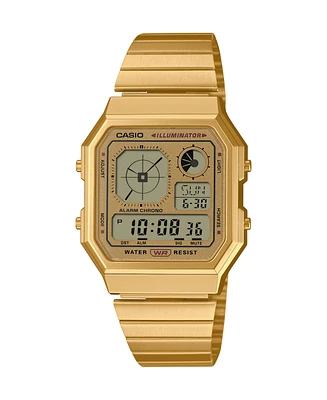 Casio Men's Vintage Digital Gold-Tone Stainless Steel Bracelet Watch 34mm