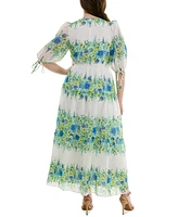 Taylor Plus Floral-Print Chiffon A-Line Midi Dress