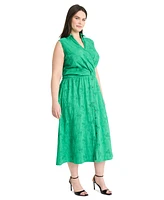 Maggy London Plus Eyelet Sleeveless Surplice Midi Dress