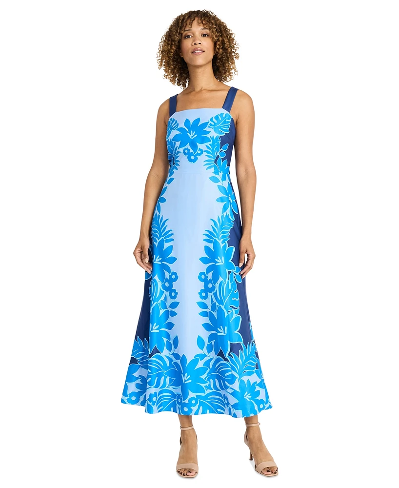Maggy London Women's Placement-Print Square-Neck Maxi Dress