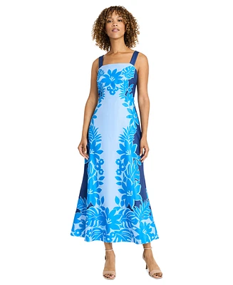 Maggy London Women's Placement-Print Square-Neck Maxi Dress