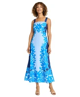 Maggy London Women's Placement-Print Square-Neck Maxi Dress