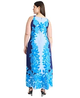 Maggy London Plus Placement-Print Square-Neck Dress