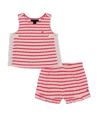 Tommy Hilfiger Toddler and Little Girls 2-Piece Textured Printed Ruffle Top Shorts Set