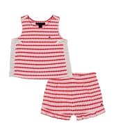 Tommy Hilfiger Toddler and Little Girls 2-Piece Textured Printed Ruffle Top Shorts Set