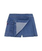 Tommy Hilfiger Toddler and Little Girls 2-Piece Printed Flutter Sleeve Top Denim Pleated Skirt