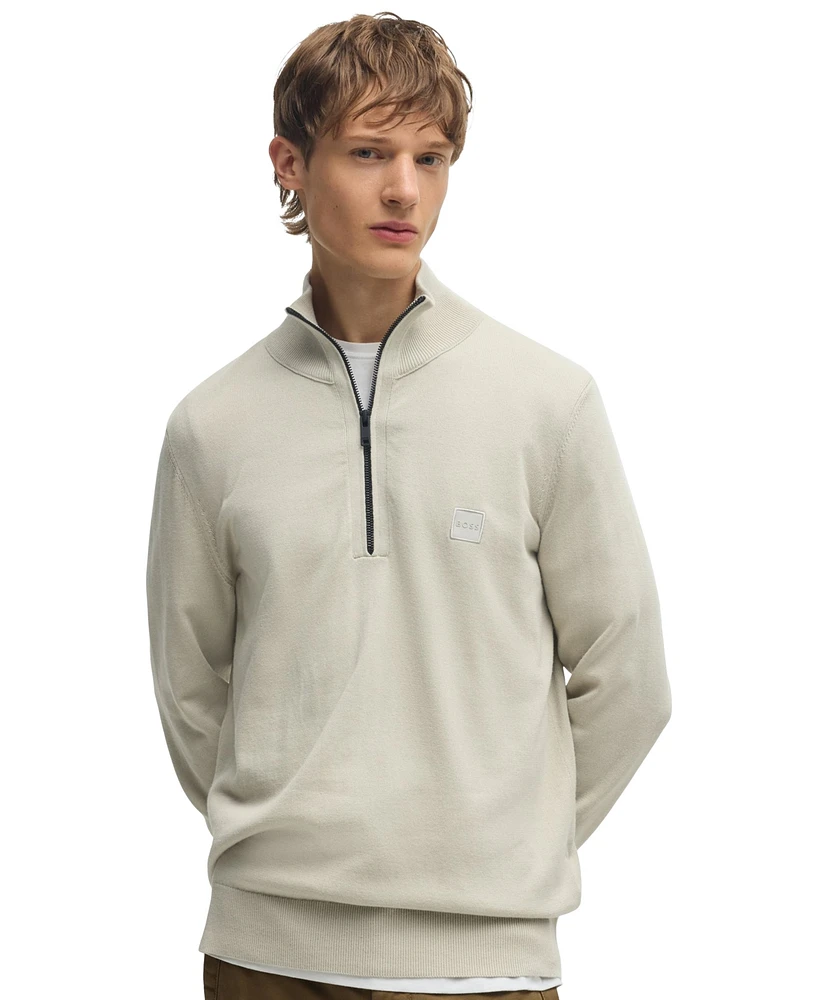 Boss by Hugo Boss Men's Logo-Patch Zip-Neck Sweater