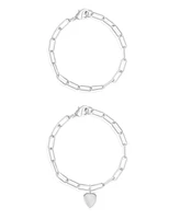 Adornia Tarnish Resistant Silver Heart Paper Clip Chain Bracelet Set
