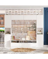Tv stand with three drawers and ten cabinet doors, multi-purpose media console, entertainment center in white wood