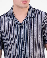 Guess Men's Wyatt Short Sleeve Striped Button-Front Camp