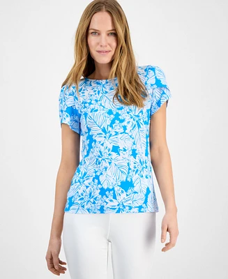 Ak Anne Klein Women's Printed Tulip-Sleeve Top