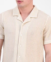 Guess Men's Larson Knitted Short Sleeve Button-Front Camp Shirt