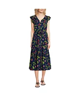 Lands' End Women's Ruffle Sleeve Chiffon Tiered Midi Dress