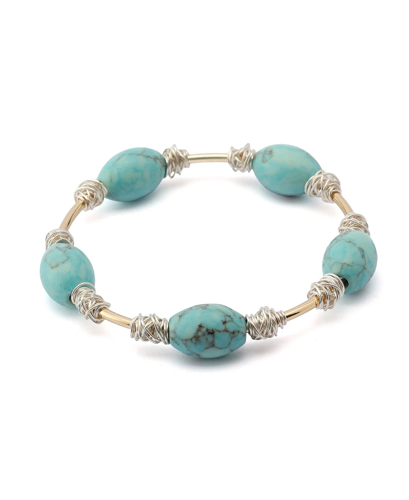 Robert Lee Morris Soho Turquoise Stone Bead Wire Bangle Bracelet