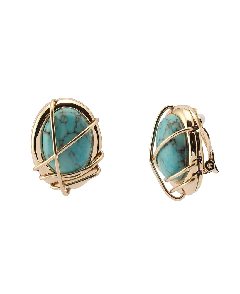 Robert Lee Morris Soho Turquoise Stone Button Clip-On Earrings