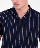 Guess Men's Cooper Short Sleeve Striped Button-Front Shirt