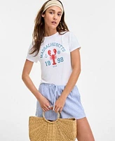 Juniors Lobster Graphic Baby T Shirt Drawstring Shorts