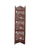Hand-Carved Elephant Design Foldable 4-Panel Room Divider for Unique Space Separation and Style