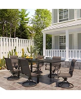 7-Piece Outdoor Dining Set with Aluminum Extendable Table 53"- 106" and Textilene Swivel Chairs