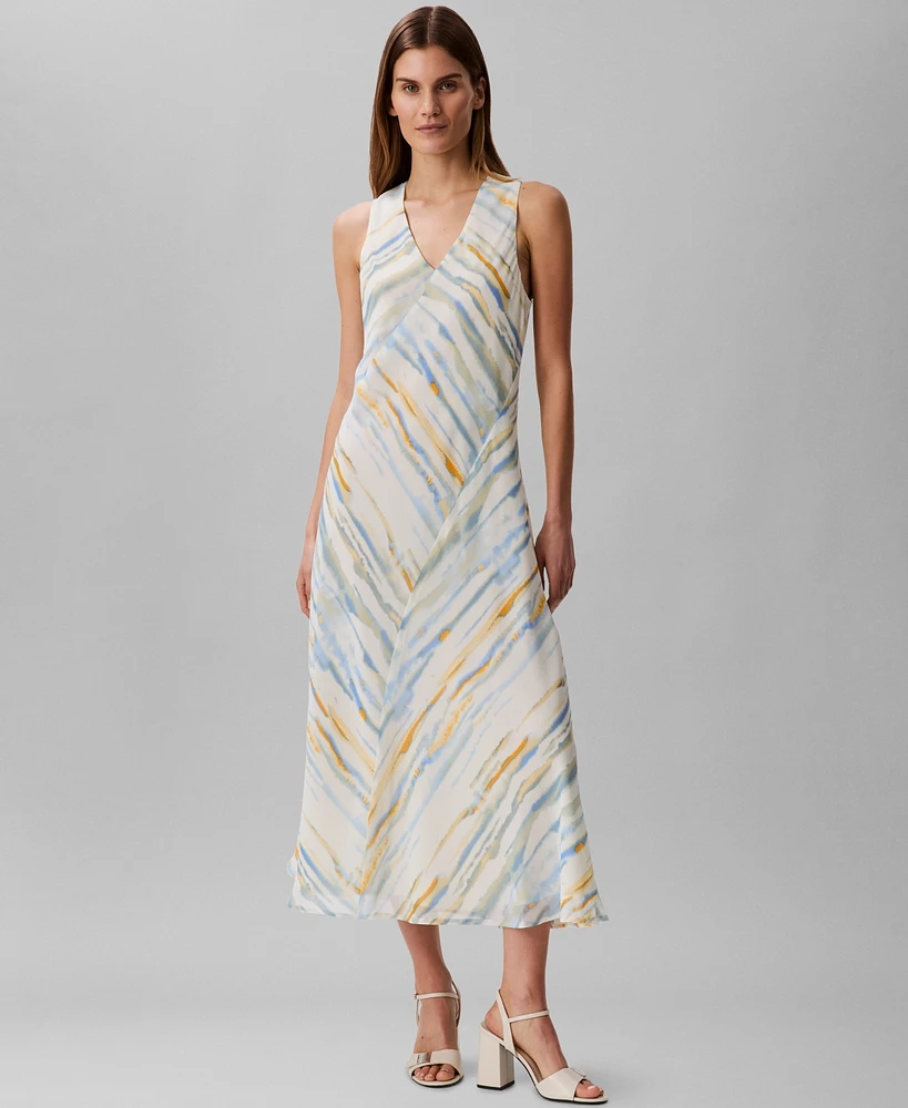 Calvin Klein Women's Printed V-Neck Sleeveless Midi Dress