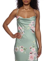 Alex & Sophia Juniors' Floral Satin Cowlneck Gown