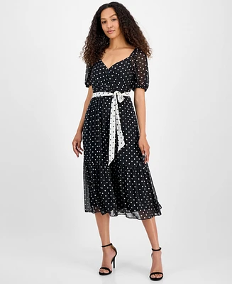julia jordan Women's Dot-Print Short-Sleeve Midi Chiffon Dress