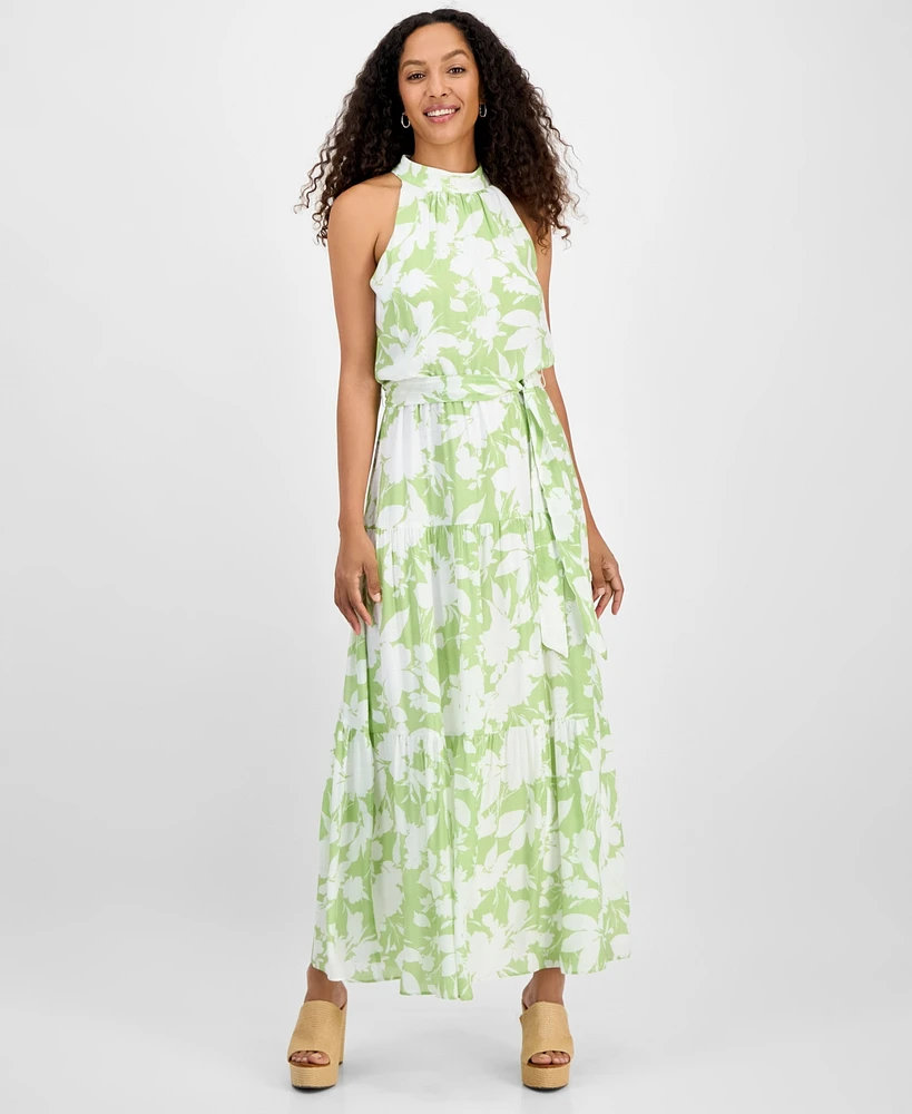 julia jordan Women's High-Neck Sleeveless Tie-Waist Dress
