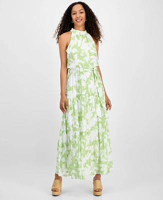 julia jordan Women's High-Neck Sleeveless Tie-Waist Dress