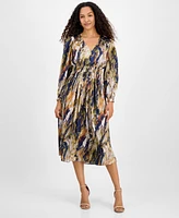 julia jordan Women's Printed V-Neck Long-Sleeve Midi Dress
