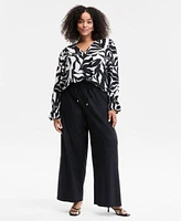 I.N.C. International Concepts Plus Size Leaf Print Bell Sleeve Top Solid Pull On Wide Leg Pants Exclusively At Macys
