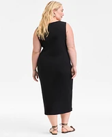 On 34th Plus Scoop-Neck Button-Down Midi Dress, Exclusively at Macy's