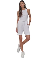Dkny Sport Women's Cotton Logo Pull-On 10" Bermuda Shorts
