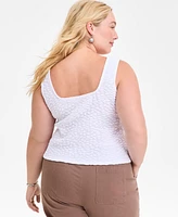On 34th Plus Textured-Knit Square-Neck Sleeveless Tank, Exclusively at Macy's