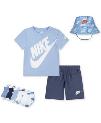 Nike Baby Boys Futura Bucket Hat 2 Piece Futura T Shirt Shorts Set 6 Pack Tab Gripper Socks
