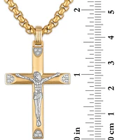 Esquire Men's Jewelry Diamond Crucifix 22" Pendant Necklace (1/20 ct. t.w.) in Stainless Steel & Gold-Tone Ion-Plate, Exclusively at Macy's