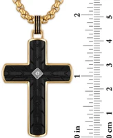 Esquire Men's Jewelry Diamond Accent Carbon Fiber Cross 22" Pendant Necklace in Stainless Steel & Black & Gold-Tone Ion-Plate, Exclusively at Macy's