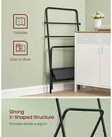 Freestanding Towel Rack Foldable Blanket Holder with and 4 Hooks for Home Organization