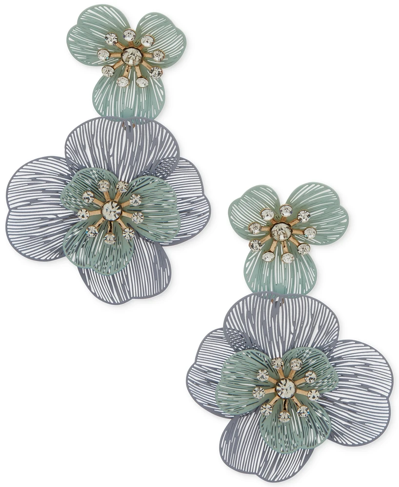 lonna & lilly Gold-Tone Multi Layered Flower Double Drop Earrings