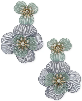 lonna & lilly Gold-Tone Multi Layered Flower Double Drop Earrings
