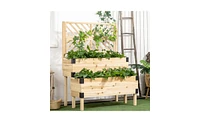 Rustic Wooden Flower Shelf with Planter Box for Outdoor Use