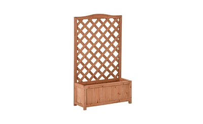 Wooden Planter Shelf with Integrated Planter Box for Plants