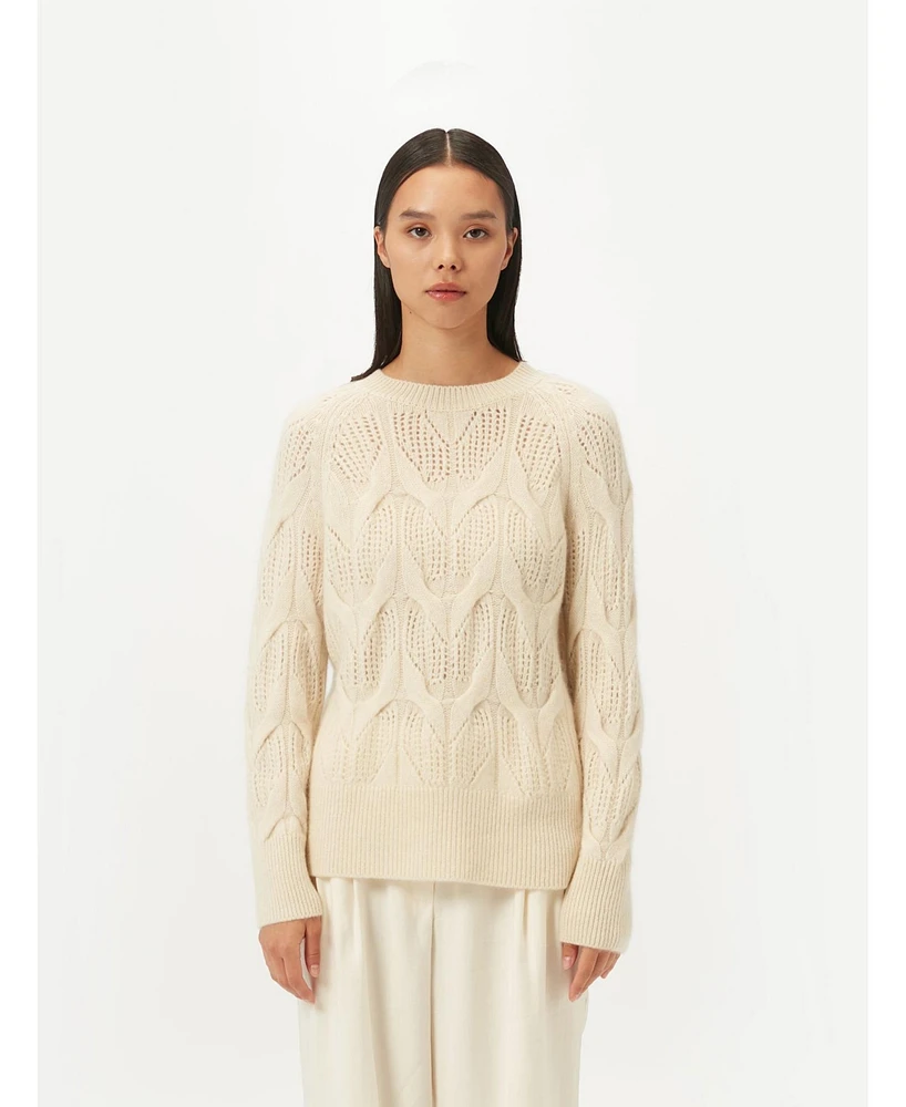 Gobi Cashmere Women's Ajour-Knit Cashmere Crew-Neck Sweater