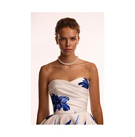 Milla Women's Wonderful white A-line maxi dress with blue flowers